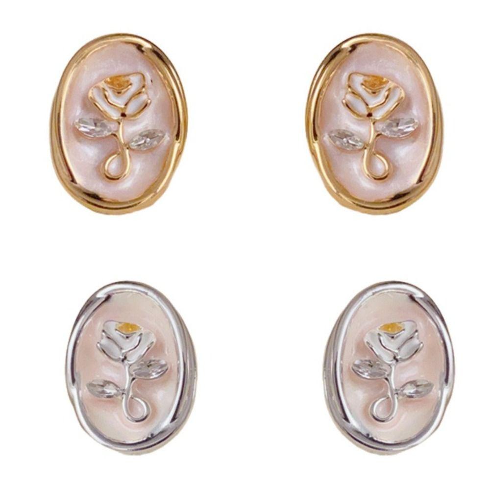 Oil Drop Vintage Earrings Women Ear Jewelry Sweet Stud Earrings Vintage Rose Flower Earrings  Gift