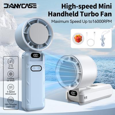 Mini Cooling Fan with LED Display Turbo Fan Portable Handheld Fan Neck USB Fan 5 Speed Strong Wind Portable