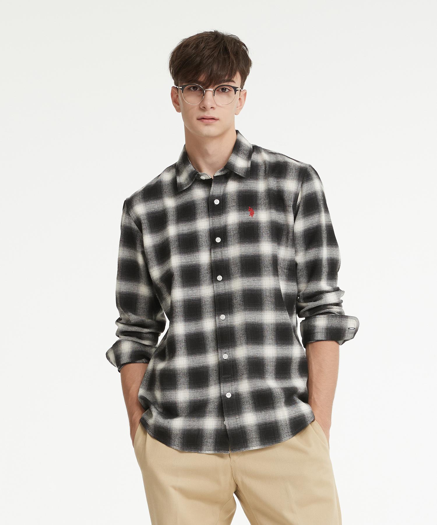 Us Polo Assn Cotton Brushed Shirt_Black Check Black Check/100