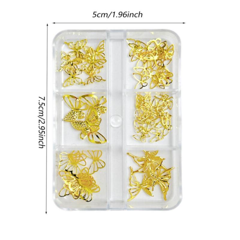 6Grids 3D Metal Stars Bowknot Butterfly Nail Art Charms Gold/Silver Starlight Rivets Nails Decorations Manicure Sequins Accessor