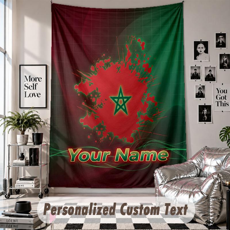 Custom Tapestry Wall Hanging, Morocco Football Personalized Name Text Home Wall Decor