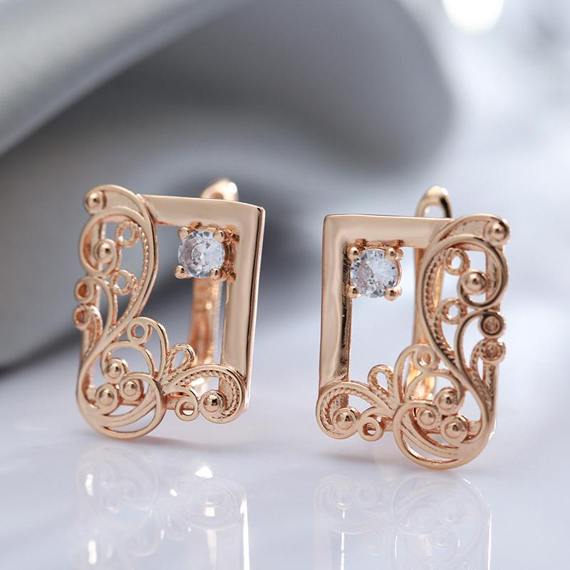 New Hollow Flower Earrings For Women  Rose Gold Fashion Ethnic Bride Wedding Jewelry Unique Natural Zircon Earrings