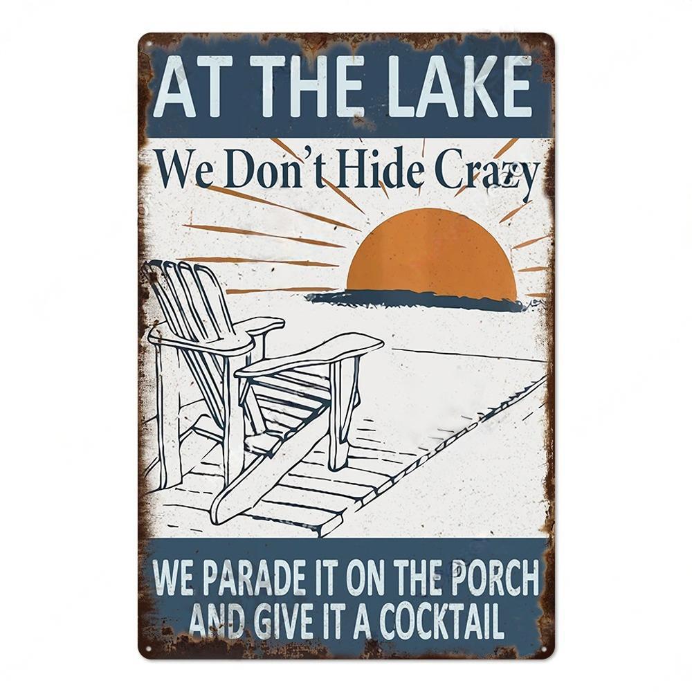 Lake House Posters Vintage Metal Tin Signs Decor Rustic Plaque Metal Plate Wall Art Decor for Living Room