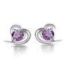 925 Sterling Silver Korean Style Heart-Amethyst Stud Earrings
