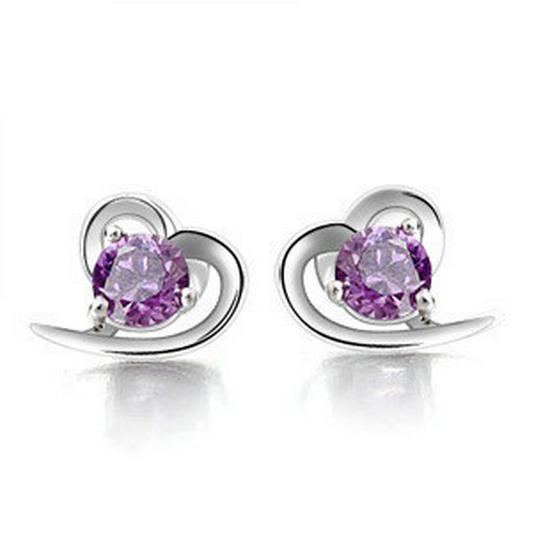 

Серьги-пусеты из стерлингового серебра 925 пробы в корейском стиле с аметистами в форме сердца 925 Silver фиолетовый