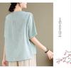Mid-Age Women's Summer Cotton Linen Embroidered Two-Piece Set: Short Sleeve Top & Pants, Plus Size, Loose Fit