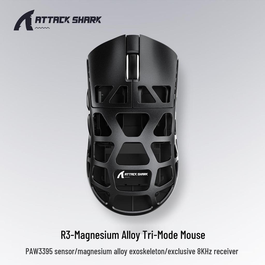 Attack Shark R3 Gaming Mouse: Lightweight Magnesium Alloy with PAW3395 Sensor, Three-Mode Bluetooth Wireless, and 4K/8K Support