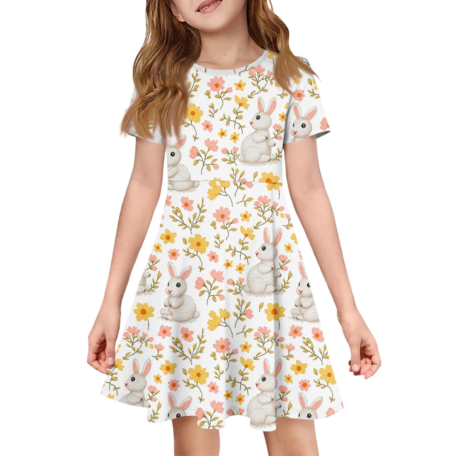 

Girl Summer Dress Color & Print Short Sleeve Dress With Pocket Casual Dress Shorts Sleeve Party Dress Easter Day 120 жовтий