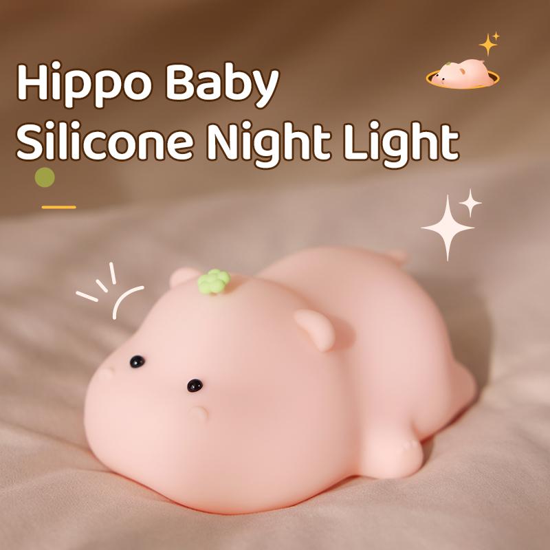 Pink Hippo Night Light Cute Silicone Night Light USB Charging Touch Timing Pat Lamp Desktop Decoration Children Night Lamp Gift