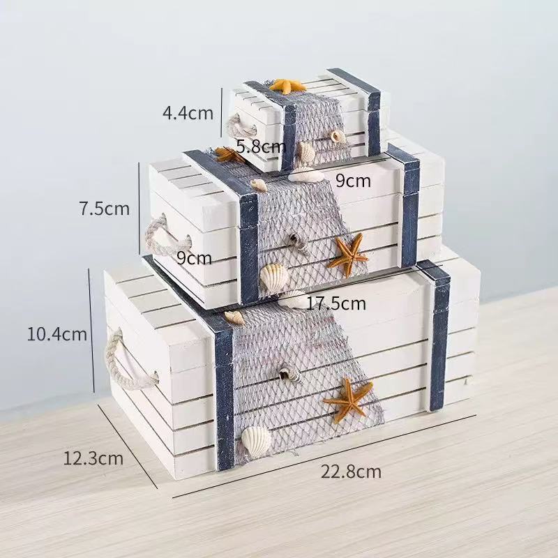 Mediterranean Wooden Retro Treasure Box Three Piece Set Decoration Display Window Display Pirate Style Decoration Storage Box