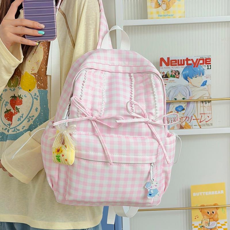 Schoolbag cute schoolbag female junior high school Mori backpack niche high value small fresh ins plaid light multi-compartment backpack