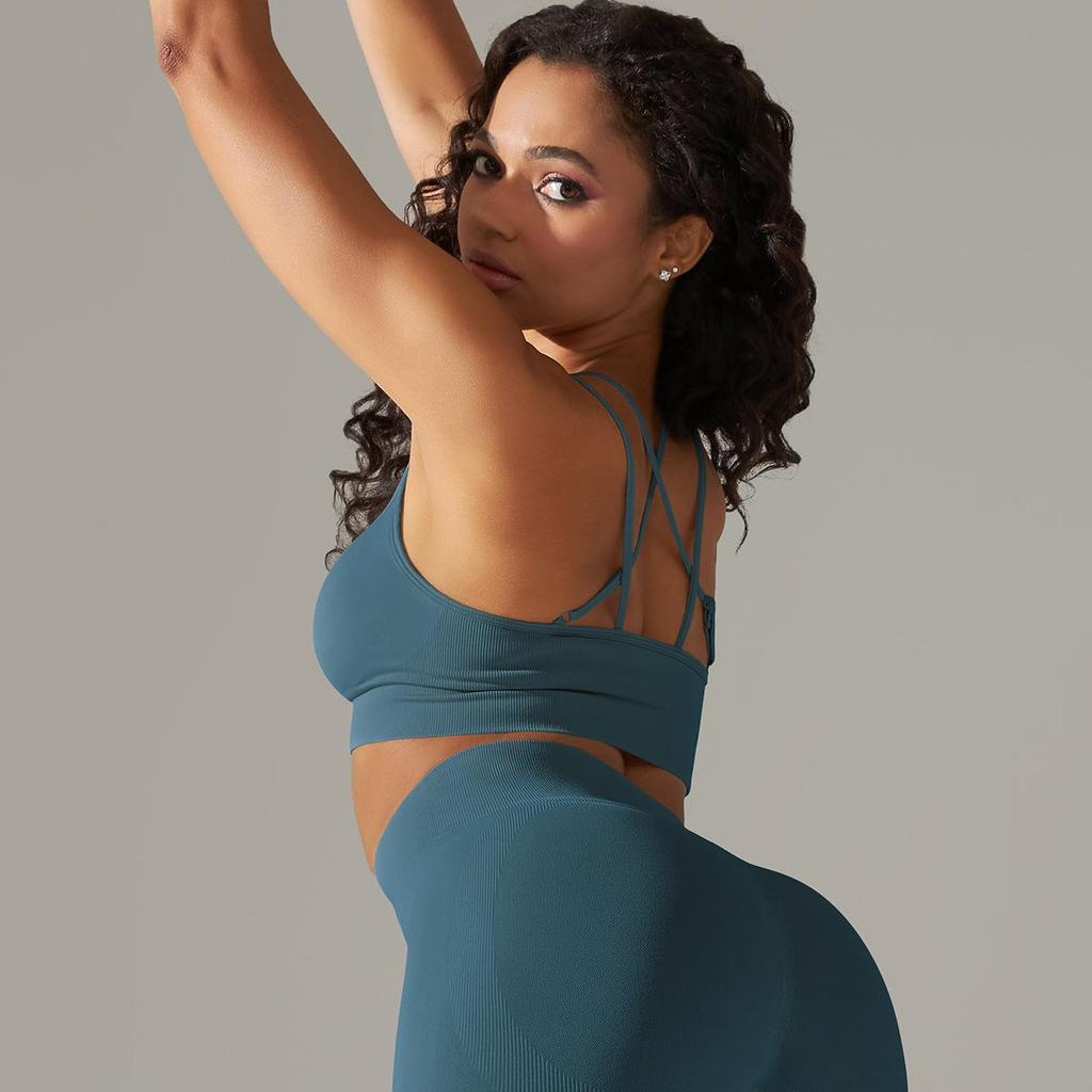 Seamless Knitted Breathable Yoga Clothing Cross Back Sports Bra Running Tight Fitness Clothing For Women