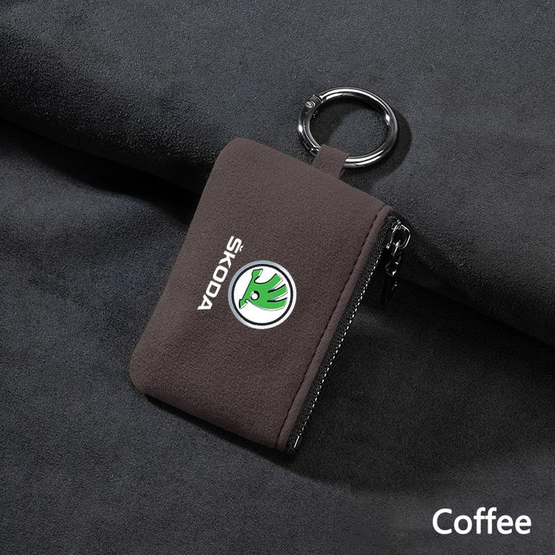 Wildleder Autoschlüsseltasche Münzbörse Kartenetui Für Skoda RT37 Vrs Fabia Superb Yeti Octavia Enyaq Rapid Kodiaq Kamiq Karoq Derivate Mk3