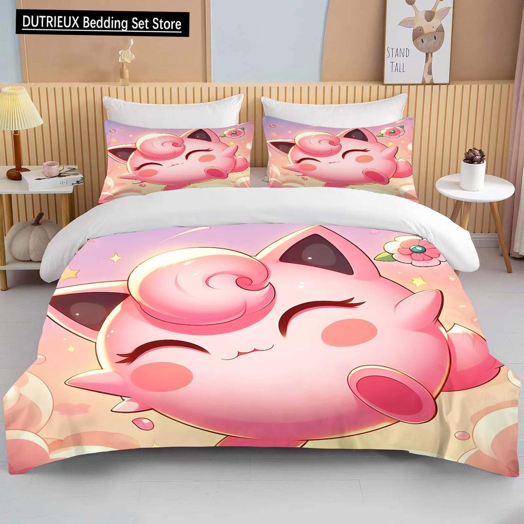 10 Sizes Pokemon Jigglypuff Print Pink Bedding Set Duvet Cover 1 Duvet Cover 2 Pillowcases Adult and Children Bedding Set Luxury