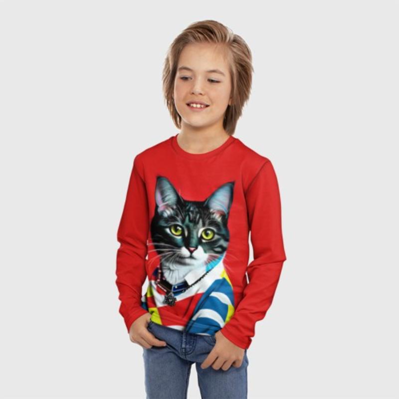 Children's Cartoon Animal Snake Cute Kitten Print T-shirts Boys Cute Long Sleeved Soft Comfortable Top