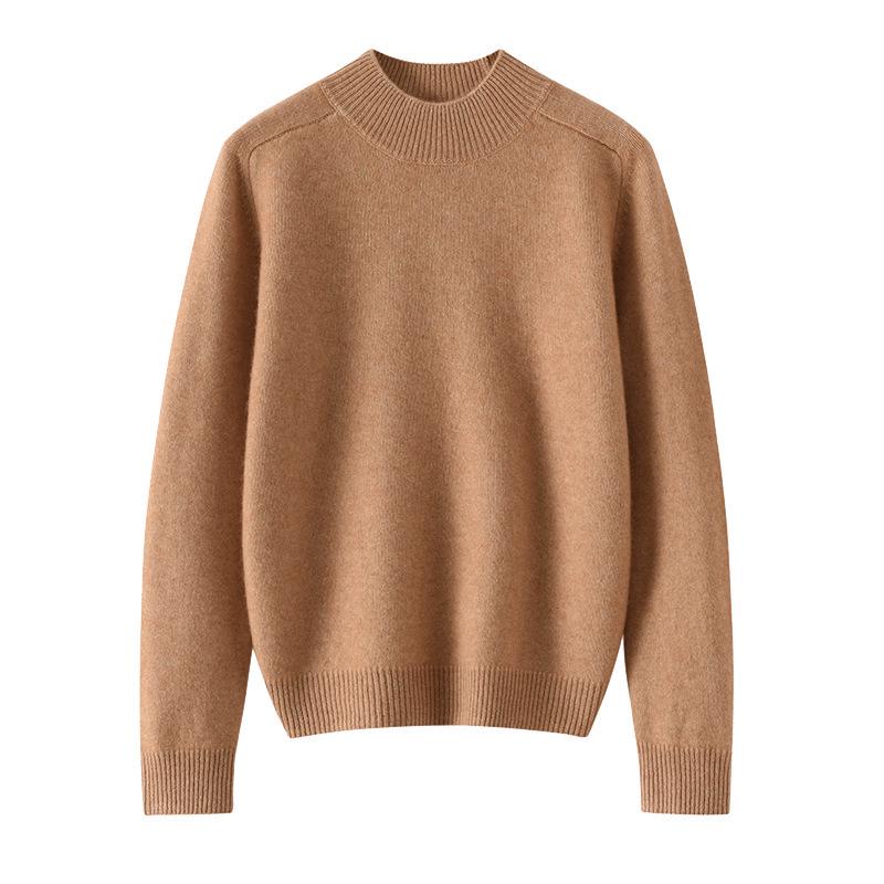 Women's Versatile Cashmere Sweater - Half-High Neck, Thick Pure Color Pullover, Loose Knit Wool Base Layer for Autumn and Winter