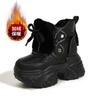 Fashion 10CM Genuine Leather Vulcanize Fashion Thick Bottom Women Chunky Sneakers Platform Wedge Causal Winter Plush Autumn Shoes