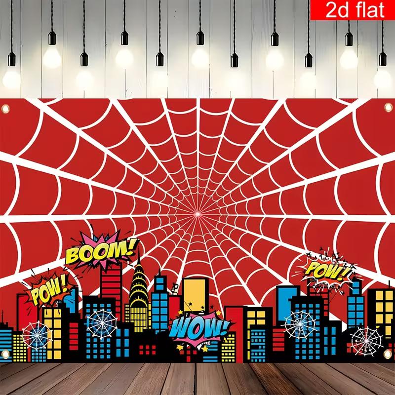 

2D Spiderman Cityscape Birthday Backdrop, Superhero Boys Party Photography Background 47.2x31.5inch/120*80cm