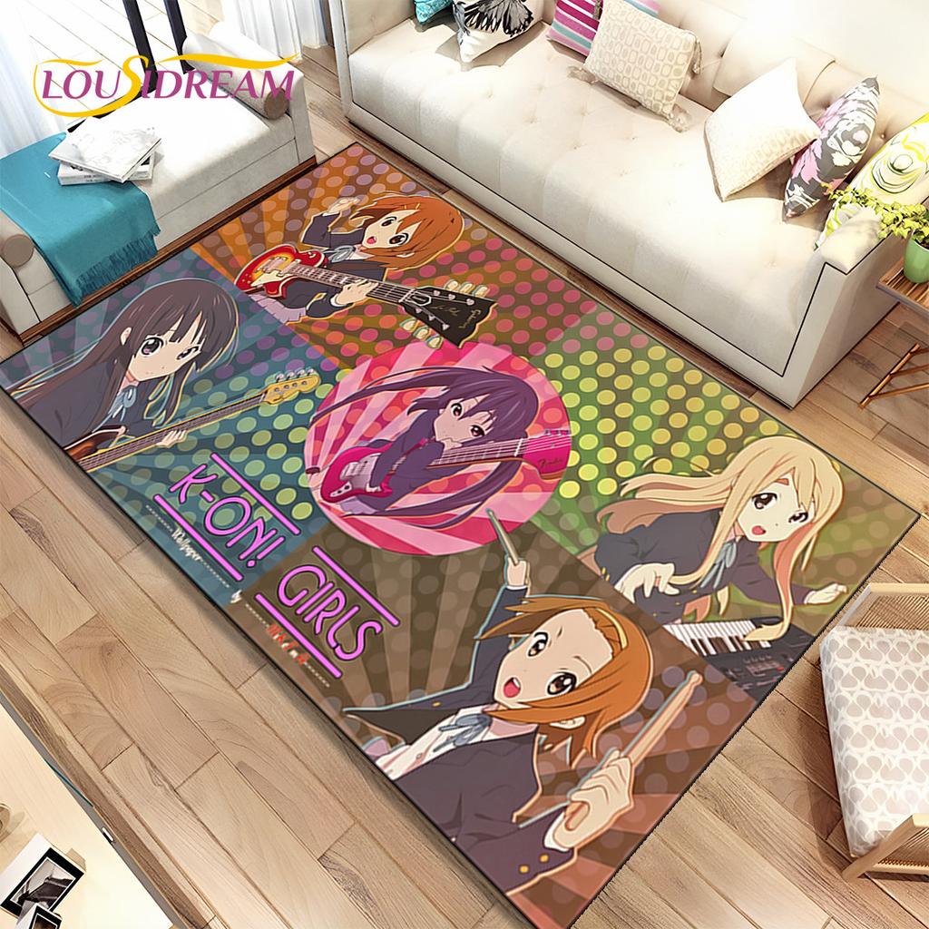K-ON Kreskówka Urocza Lolita Kawaii Dziewczyny Dywanik Obszarowy, Dywanik Dywanowy do Salonu Sypialni Sofa Wycieraczka Dekoracja, Antypoślizgowa Mata Podłogowa 3D