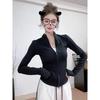 Korean Zipper Half-High Collar Slimming Jacket & Elegant Slim-Fit Long-Sleeve T-Shirt for Women 2025 Autumn/Winter