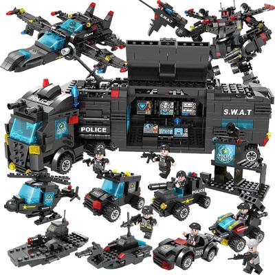 750PCS 8 In 1 SWAT City Police Command Trucks Building Blocks Policeman Robot Car Helicopter Model Bricks Toys for KIDS Gifts