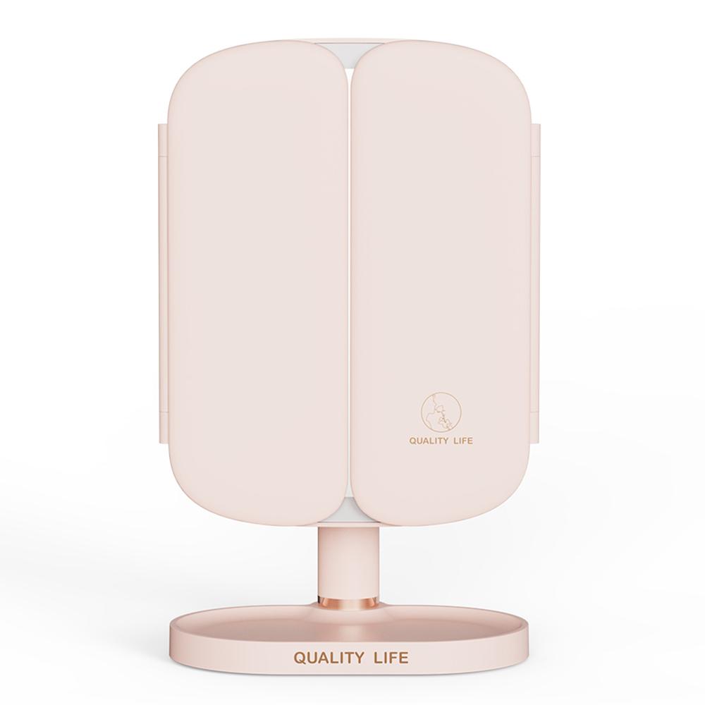 

QW-M71 Stepless Dimming LED Light Makeup Mirror Foldable Tabletop Vanity Mirror Pink
