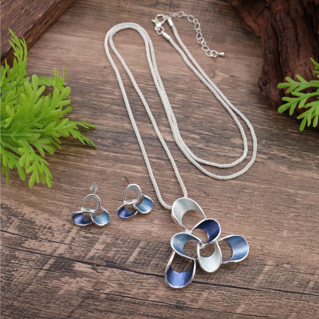 New enamel color hollow geometric flower stud earrings long pendant set, women's exaggerated autumn and winter sweater chain