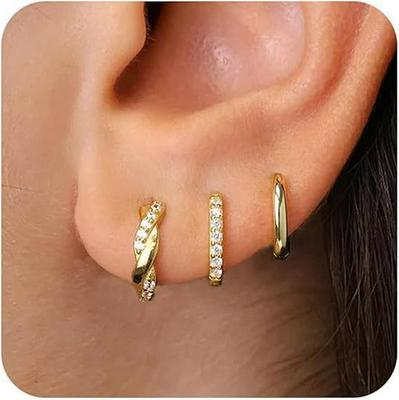 Elegant European & American Style Diamond-Set Ear Cuffs & Hoops: 3-Piece Women's Fashion Set