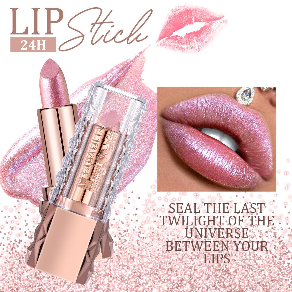 Fine Glitter Lipstick, Quicksand Gold Lipstick, Moisturizing Silky Mermaid Girl Pink, Long-lasting Waterproof, Grapefruit Orange