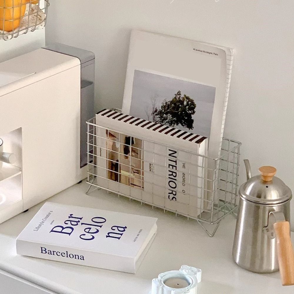 Simple Iron Art Desktop Storage Basket Mesh Rectangular Cosmetic Organizer Universal Large Capacity Storage Case Office Desktop