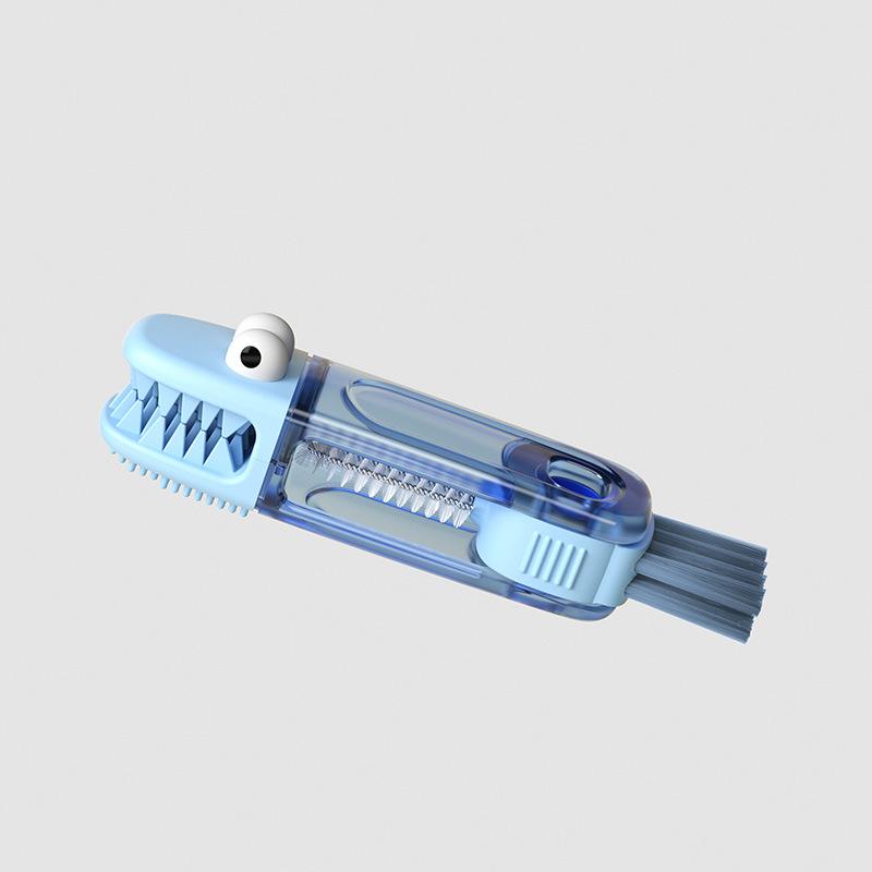 Compact Multi-Functional Cleaning Brush Set: Crocodile Cup Lid, Groove, Baby Bottle, Nipple, and U-Shaped Mouth Brushes with Rotatable Feature.