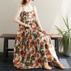 Übergröße Neckholderkleid Feiertagsdruck Baumwolle Leinenkleid Locker Großer Saum Damenkleider