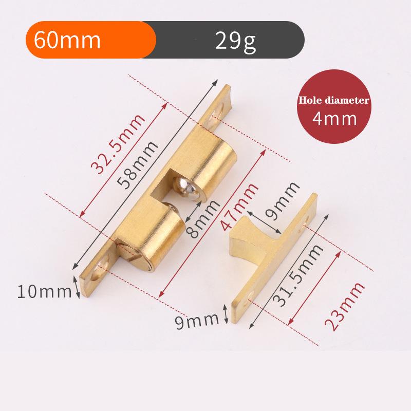 

40/50/60 мм чистая медь, двойная пружинная стальная шариковая защелка для мебельного шкафа, двери шкафа, регулируемая натяжная защелка 60mm золотой