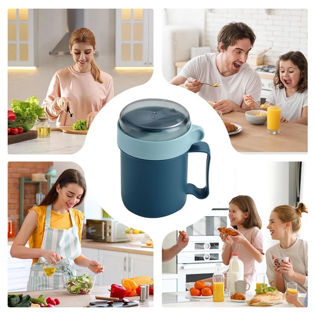 Soup Mug With Lid 500ml Wide Mouth Cereal Bowls With Foldable Spoon Soup Containers With Lids For Lunch For School Office