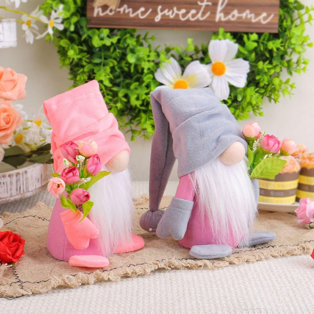Soft Tulip Rudolph Doll Standing Dwarf Dolls Ornament Creative Faceless Gnome Doll  Valentine's Day