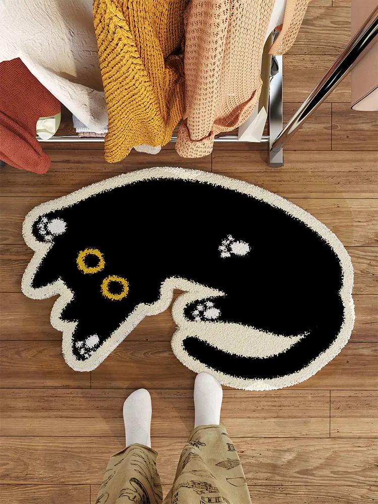 

VIKAMA Cartoon Bedroom Rug Cat Shaped Irregular Plush Room Bedding Sofa Bed Blanket Dirt Resistant Cushion Foot Mat Home Decor 50X80CM(1.6X2.6FT