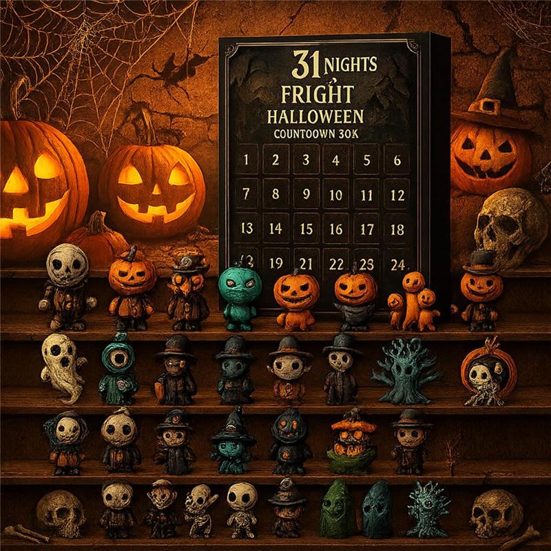 ABKS-Horror Collectible Included 31 Nights Of Fright Halloween Countdown Box-2025 Advent Calendar With 31 Spooky Figurines