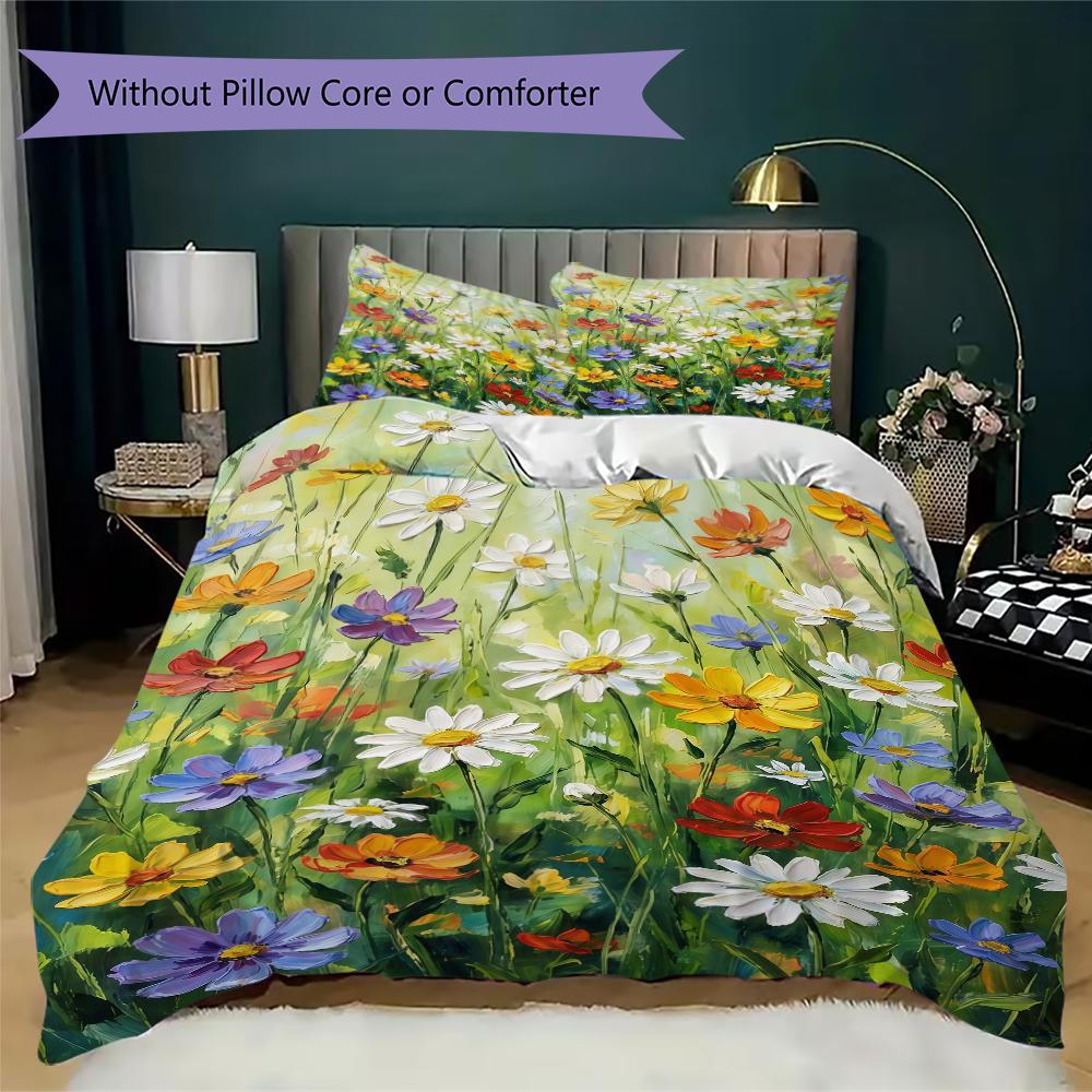 Healing Flower Pattern Bedding uilt Set uilt Cover Pillowcase Home Decoration Birthday Gift (1 * duvet cover + 2 * pillowcase without core)