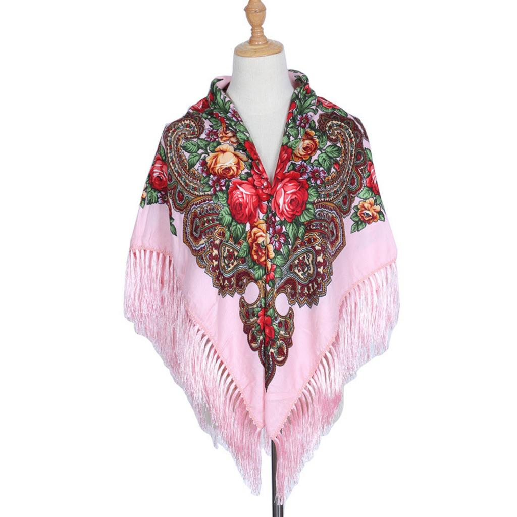 Ethnic Turban Head Wrap Scarf Women Vintage Travel Printed Tassel Shawl Outwear Printed Square Scarf