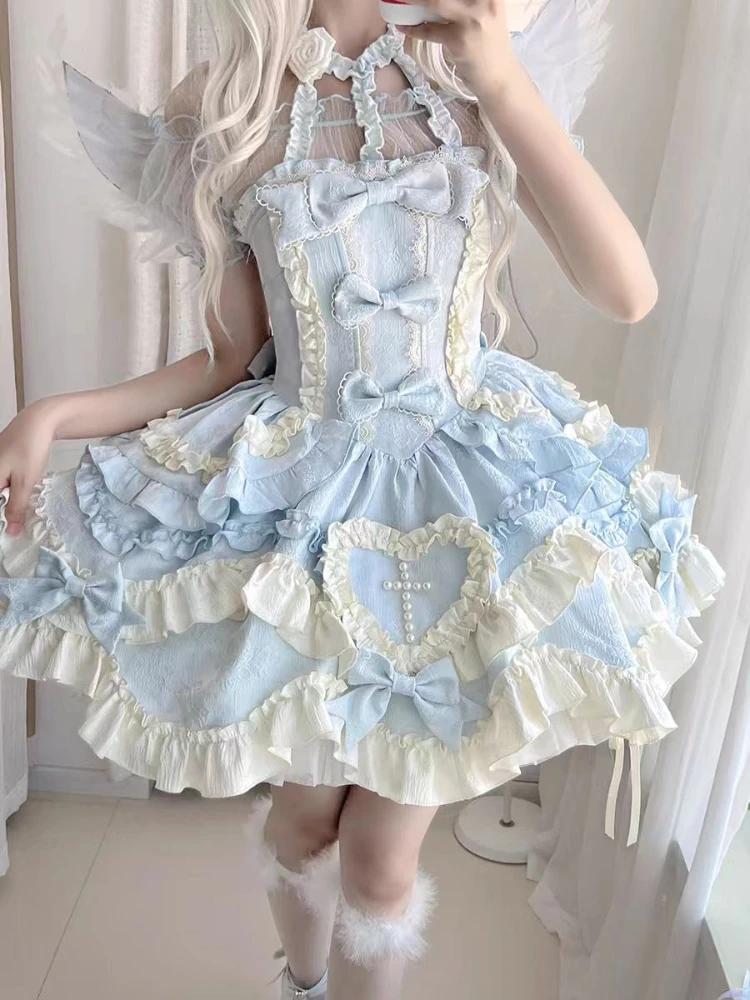 Mooie Kawaii Slash Nek Slimme Lolita Jurk Dames Zoet Design Strik Off Shoulder Sling Jurken Elegant Schattig Mooi Nieuwe Kleding XL gray