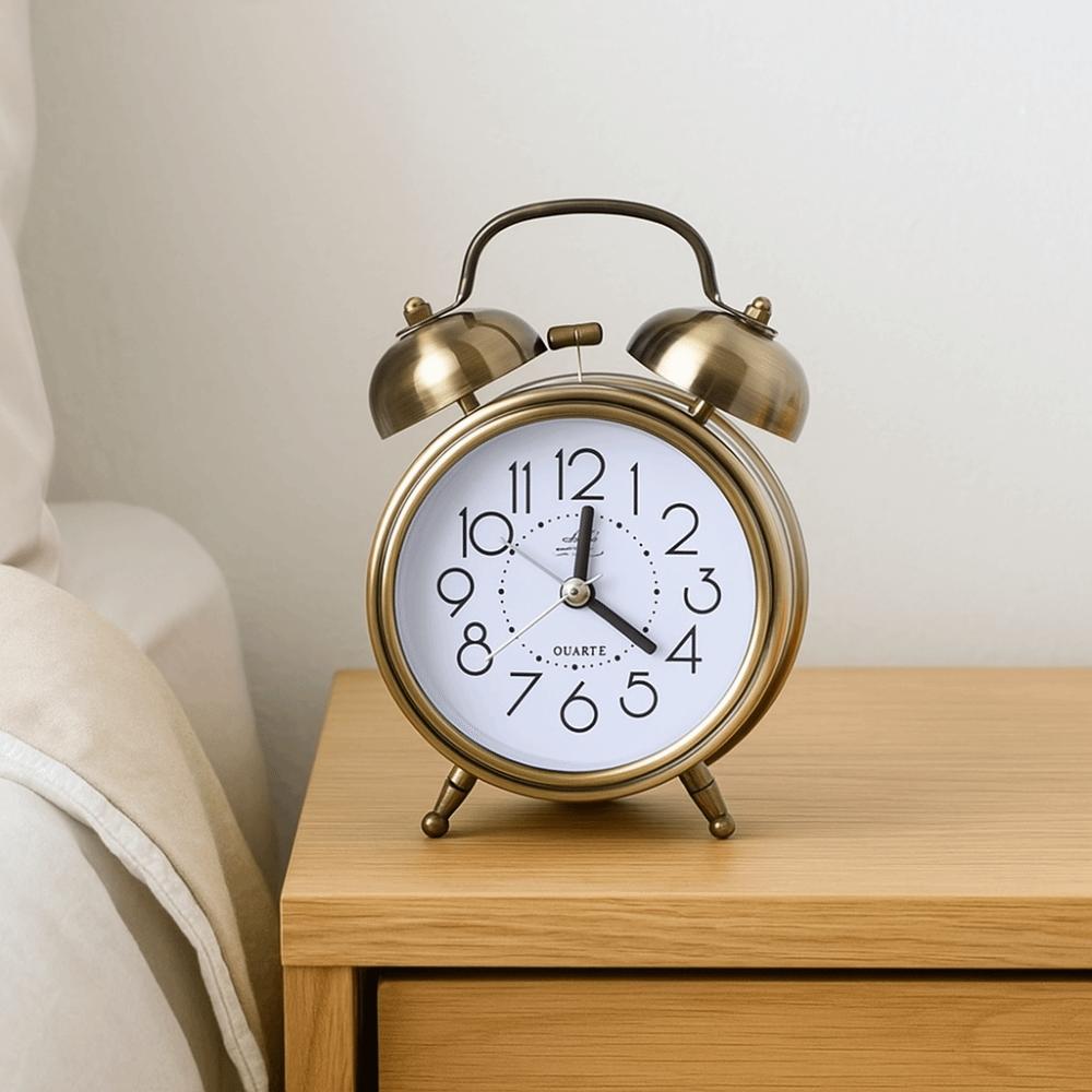 Silent Pointer Vintage Alarm Clock Double Bells Bedside Clock Mini Table Clock  Dormitory
