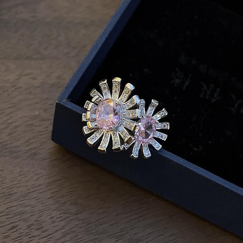 Heavy Industry Zirconium Flower Ring Exquisite Light Luxury Simulation Pink Gem Double Flower Color Treasure Open Ring Female