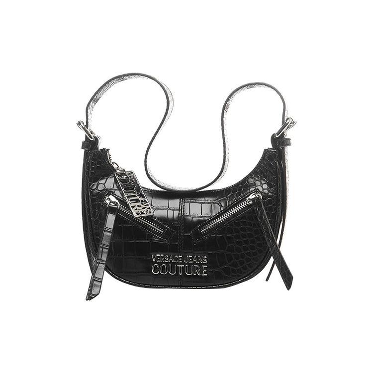 

Versace Jeans Couture Silver Metal Logo Zipper Closure Crocodile Pattern Faux Leather Hobo Bag Women bags Black 75VA4BG3-ZS578-899 Basic Set (Bag+Dust Bag)