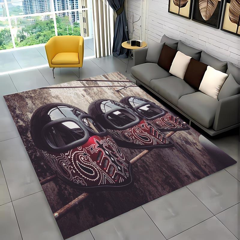 3D Printing Cool Motorcycle Helmet Carpets for Home Living Room Children's Bedroom Sofa Doormat KitchenFloor Rugs Anti-slipDecor