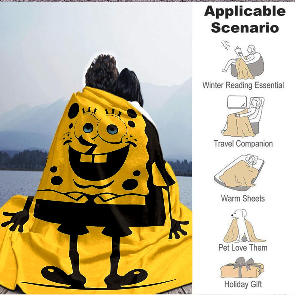 1 stuks SpongeBob SquarePants Flanellen Plaid HD Geprint Lichtgewicht Zacht Warm Deken voor Alle Seizoenen voor Bank, Bed, Reizen, Kamperen Machine Wasbaar