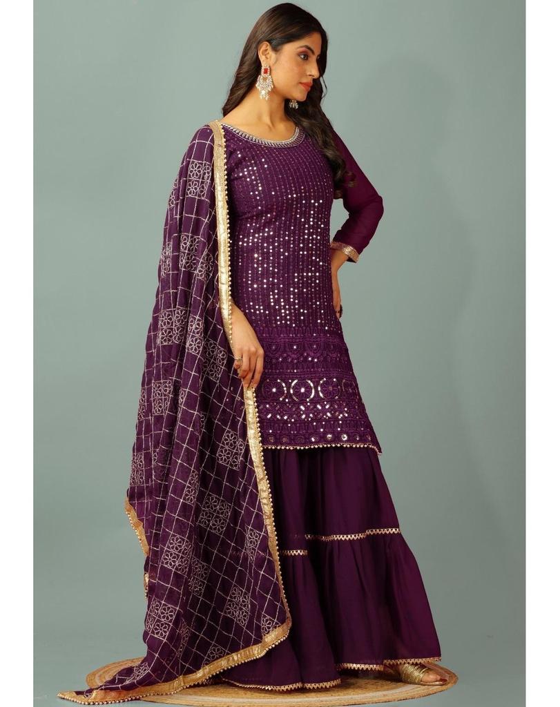 Indian Pakistani Sharara Kurta Dupatta Set Bollywood Top Tunic Kurti Salwar Kameez Punjabi Suit