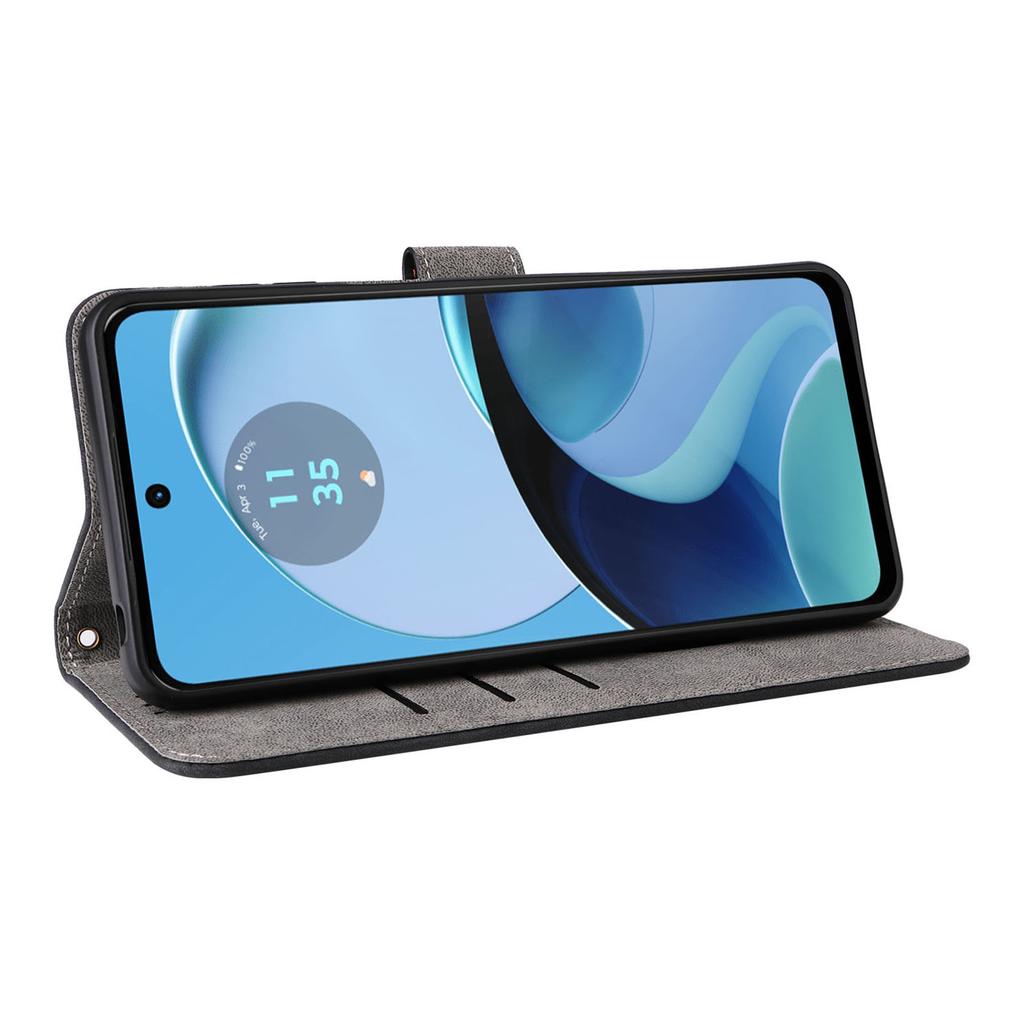 For Motorola Moto G14 4G Anti-Scratch Cell Phone Case Leather Stand Cover RFID Blocking Wallet Shell with Strap