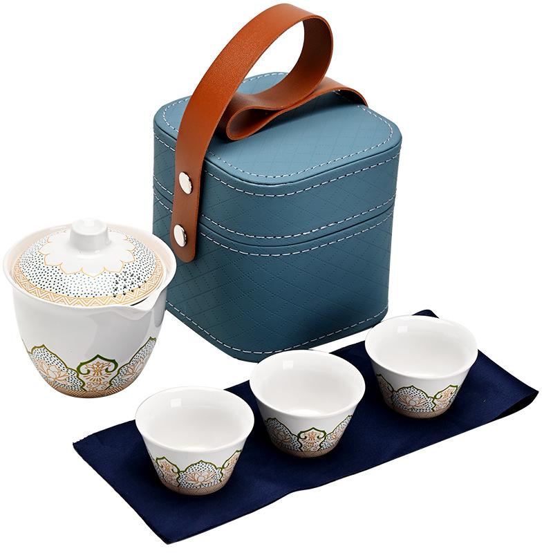 Japanese Outdoor Travel Kung Fu Ancient Rhyme Tea Set Teapot Ceramic Express Cup Portable Gift