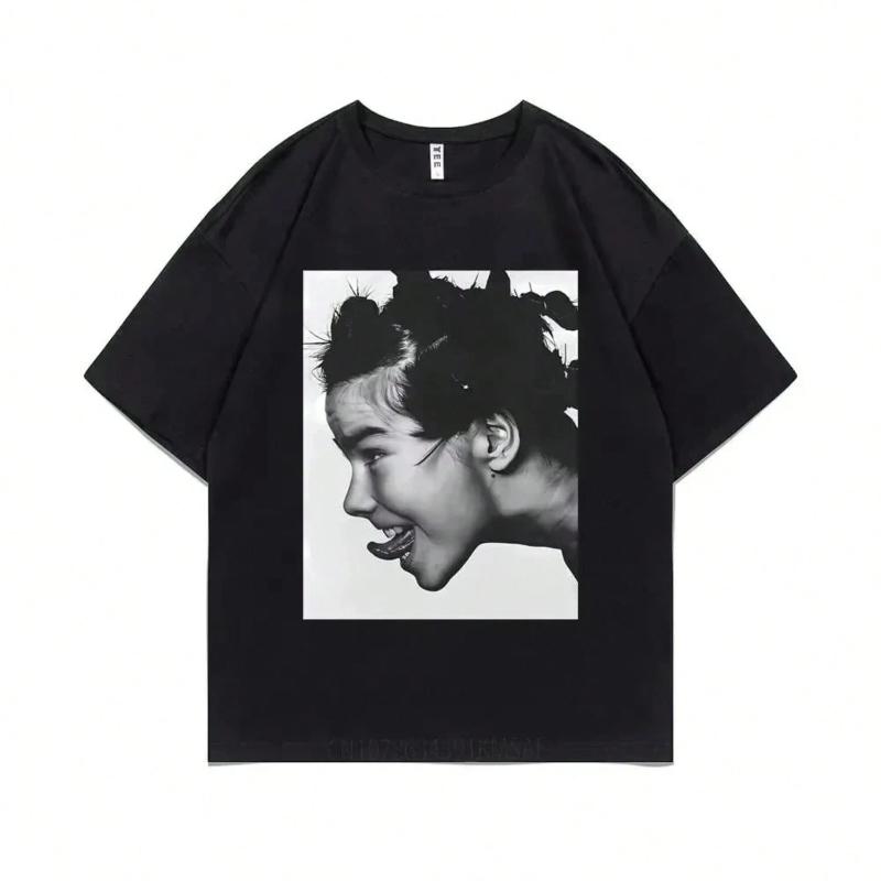 Singer Björk headshot Tshirt unisex classic retro Tshirt mens casual loose shortsleeved Tshirt mens streetwear S