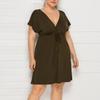 Women's Casual High Waist Belly Concealing V-Neck Drawstring Plus Size Dress